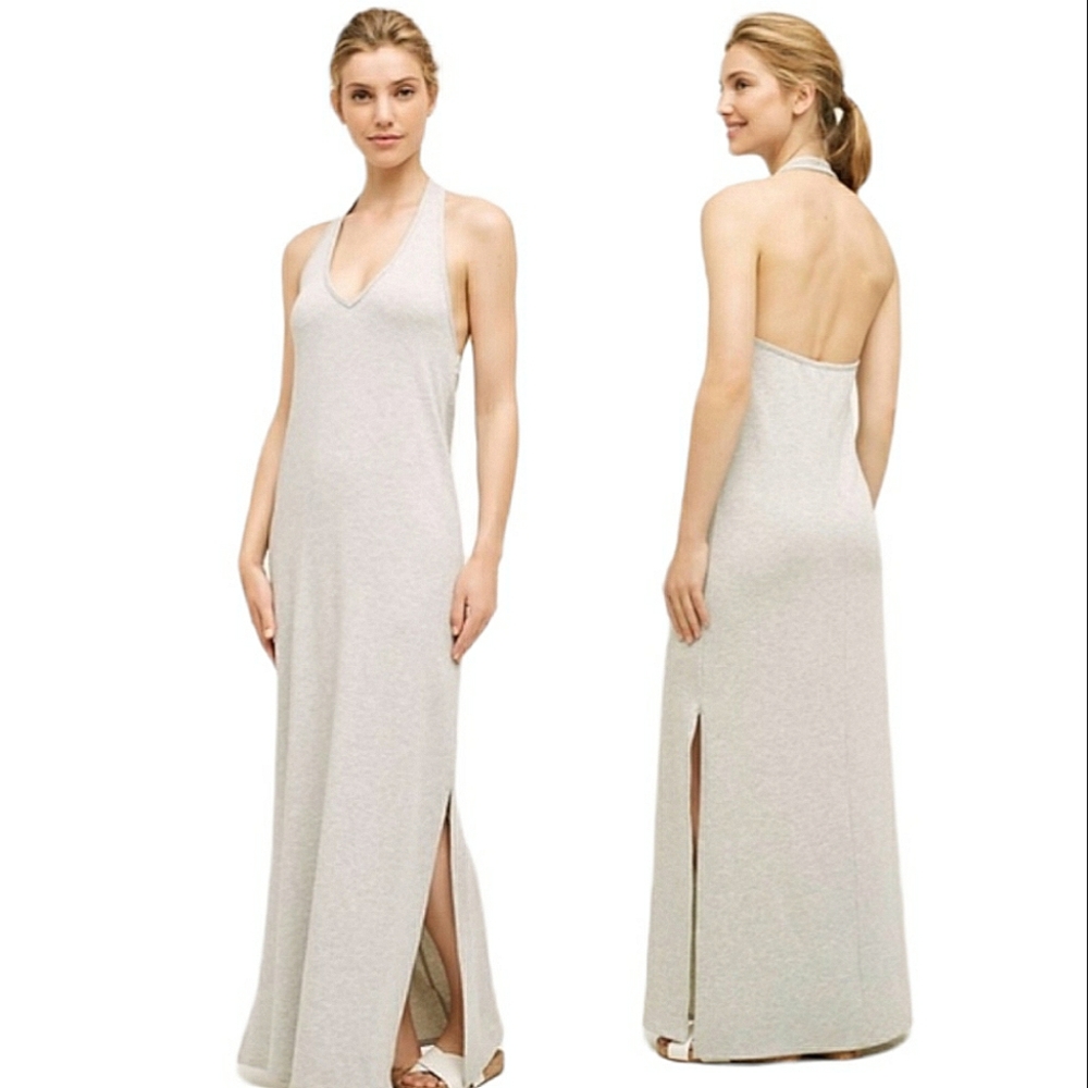 anthropologie grey halter maxi dress